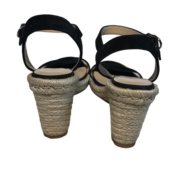 Stuart Weitzman Espadrille Wedge Sandals Black Ankle‎ Strap Shoes - Picture 5 of 6